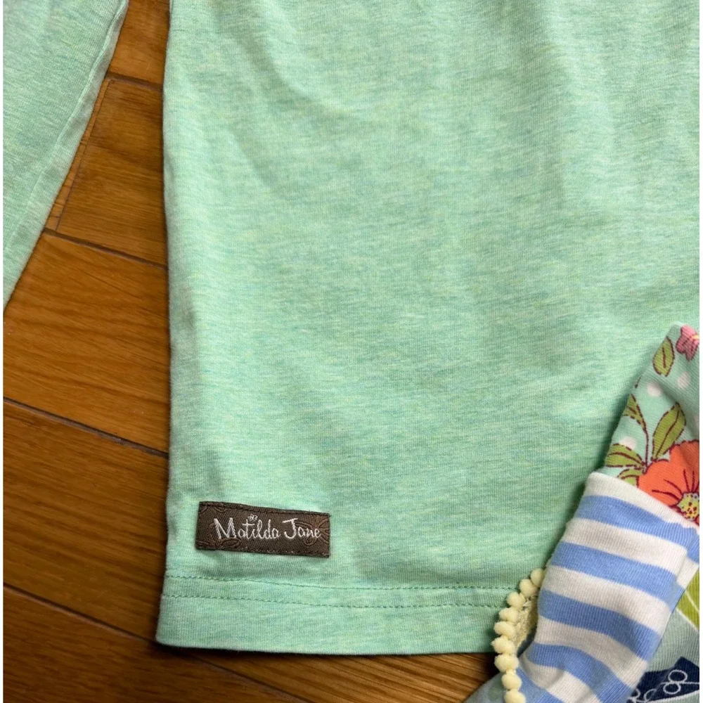 Matilda Jane Girls Size 6 Top and Skirt Set Floral Polka Dot Ruffle Mint Blue